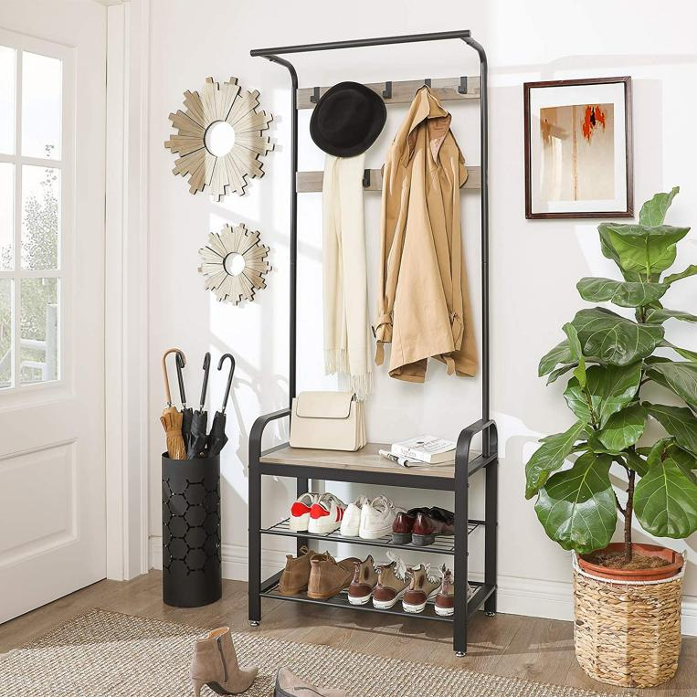 https://www.ekrhome.com/coat-rack-shoe-bench-hall-tree-entryway-storage-shelf-industrial-accent-furniture-with-metal-frame-3-in-1-design-easy-assembly-greige-product/