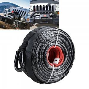 ENJOIN 95ft x 3/8 Black Synthetic Winch Rope Line Cable w/Rock Heat Guard 20500LBs Recovery Truck 4×4 ATV UTV