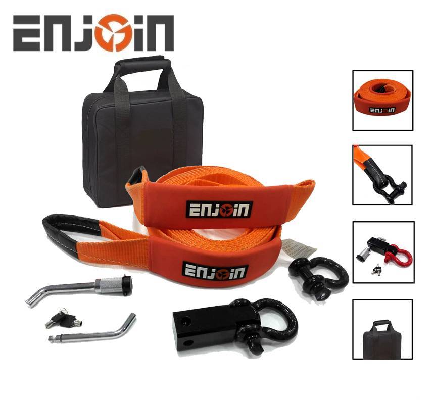Complete Set Tow Strap Recovery Kit – Emergency Rope + 2″ Bow Shackles Hitch Receiver + Shackles (2 pcs) + Storage Bag ENJOIN Featured Image