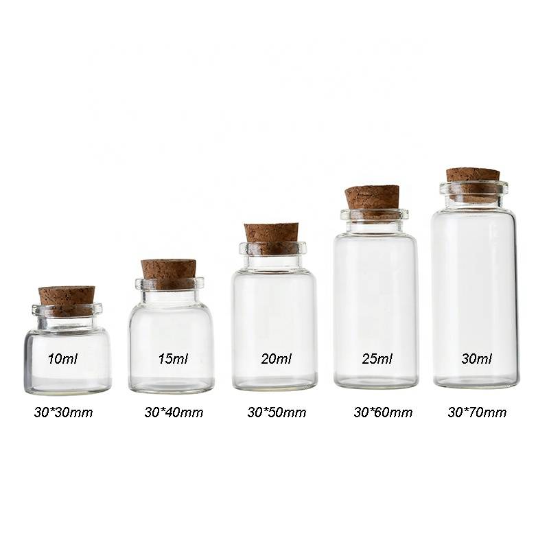 Manufactur standard aluminum screw cap glass vials - Short Glass Bottles Empty Vials Jars With Corks 22x40mm and other sizes – Erose Glass