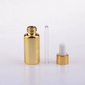 15ml  UV plated shiny gold dropper glass bottle with gold dropper cap