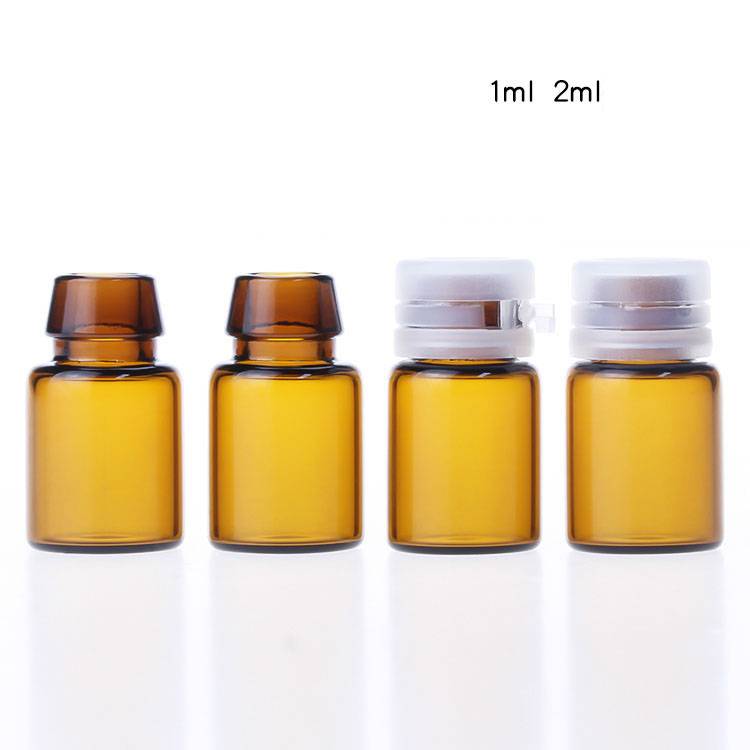 Best Price on 10ml empty perfume spray glass bottle - 1ml 2ml crimp neck amber glass vials with plastic tear cover  – Erose Glass detail pictures