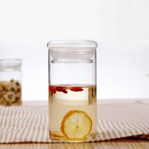 high borosilicate glass cylinder storage jar with glass sealing lid for food , nuts and tea packing