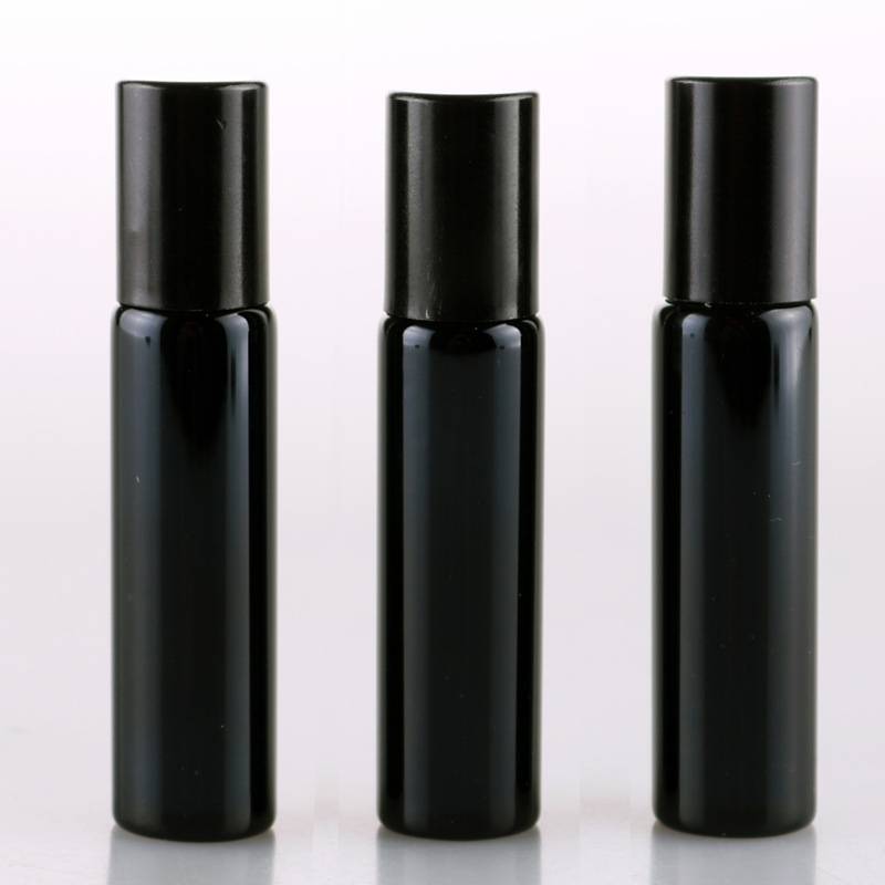 10ml Dark black glass roll on vials with black roller top cap Featured Image