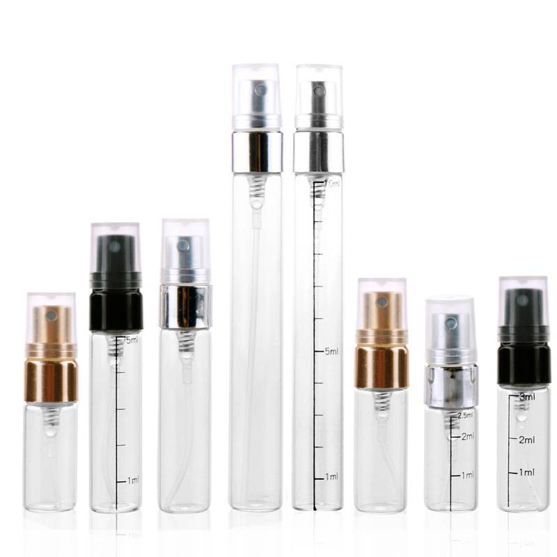 2.5ml 3ml 5ml 10ml clear glass vials with pump sprayer and plastic cap , vials surface with scale printing Featured Image