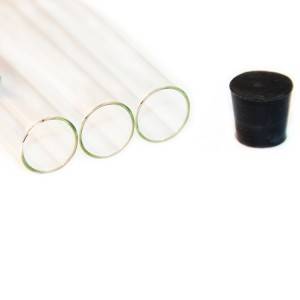 custom made round bottom glass test tube with black rubber stopper