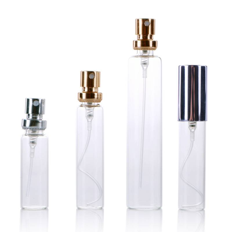 3ml 5ml 10ml 15ml crimp neck perfume glass vials with shiny gold , shiny silver aluminum pump sprayer Featured Image