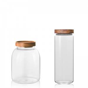 Big glass storage jar with wood sealing lid