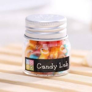37x40mm  high transparent glass bottle with aluminum cap and sticker label for candy packing bottle