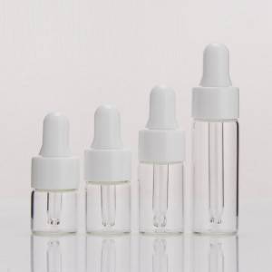 1ml 2ml 3ml 5ml amber and clear dropper glass vials with black or white plastic dropper cap