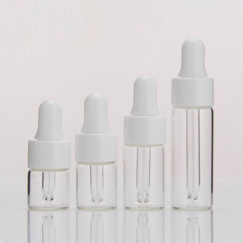 1ml 2ml 3ml 5ml clear dropper glass vials with white plastic dropper cap Featured Image