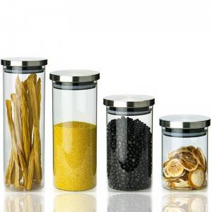 dia.85mm 95mm high borosilicate glass jar with stainless steel sealing lid