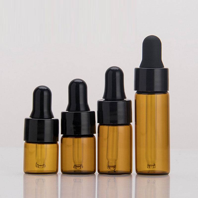 1ml 2ml 3ml 5ml amber and clear dropper glass vials with black or white plastic dropper cap Featured Image