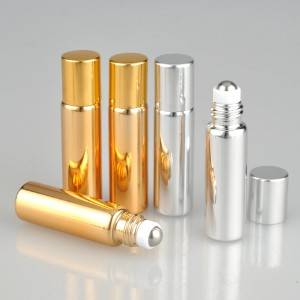 5ml 10ml Shiny gold and shiny silver color glass vials with metal roller