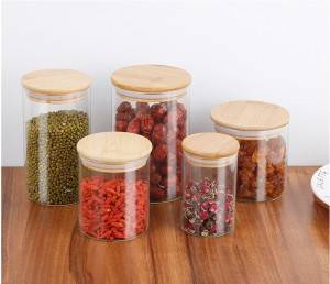 Borosilicate Glass Airtight Canister with Bamboo Lid and Silicone Sealing Ring Storage Jar for Candy Tea Cookie Nuts Cereal
