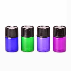2ml  painted colorful small glass vials with black screw cap for essential oil packing and sample packing