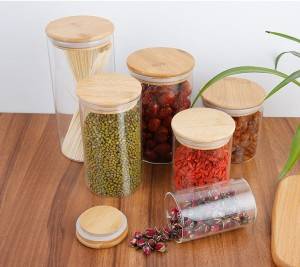 Borosilicaatglas Luchtdicht opvangbeker met bamboe deksel en siliconensealing Ringbuffer Jar voor Candy Tea Cookie Noten Cereal