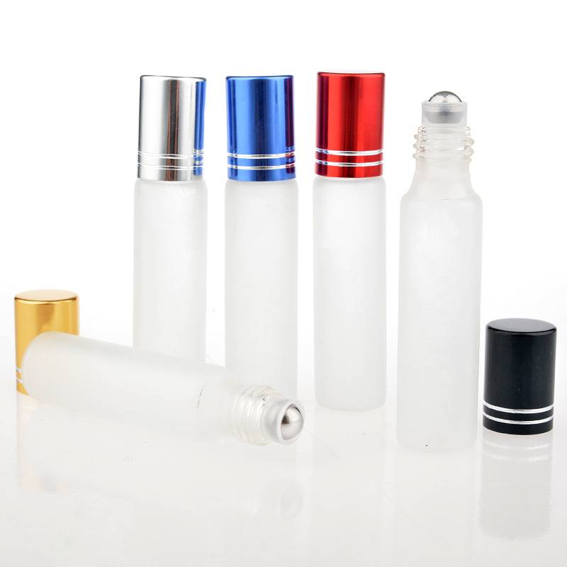 10ml frosted white glass vials with metal roller and shiny color aluminum cap Featured Image