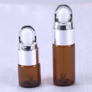 5ml 10ml 15ml 20ml amber glass dropper vials with shiny silver or shiny gold dropper cap
