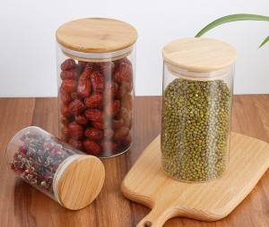 Vidro borosilicato Airtight vasilha com tampa de bambu e Jar Silicone Vedação de armazenamento Anel para o chá doce Nuts Biscoito Cereal