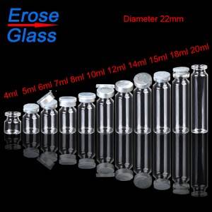 4ml to 20ml , diameter 22mm , neck 20mm clear glass vials with rubber stopper and flip off cap