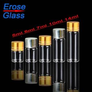 tubular clear glass vials with gold silver screw caps