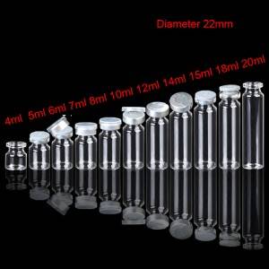 4ml to 20ml , diameter 22mm , neck 20mm clear glass vials with rubber stopper and flip off cap