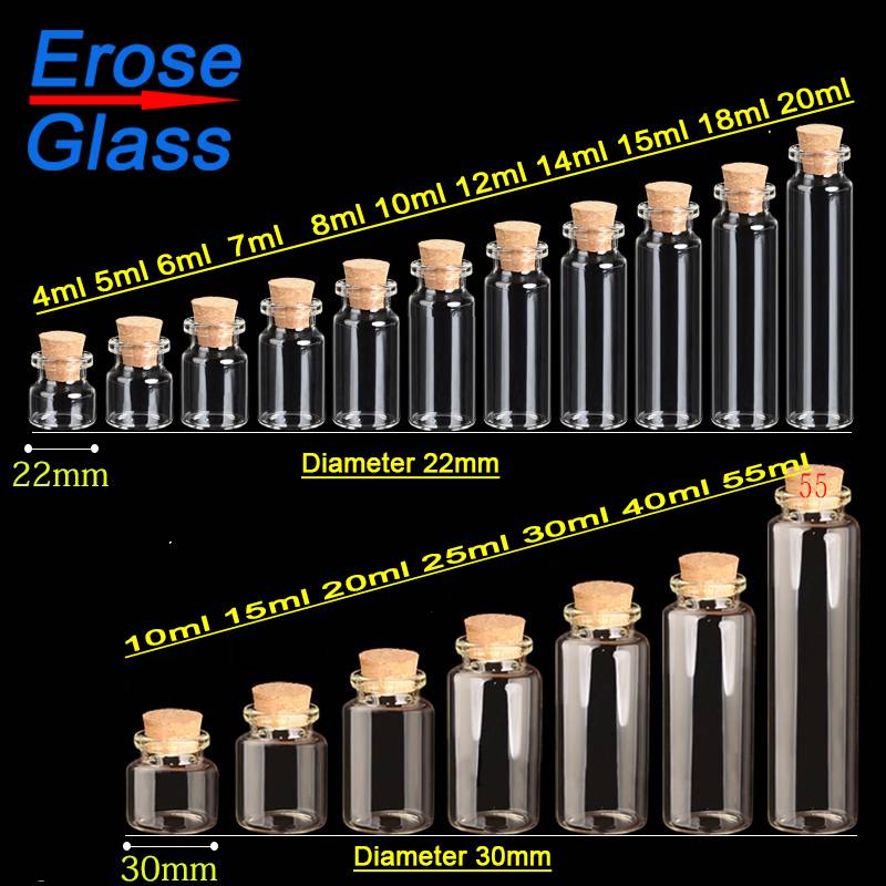tubular glass vials with cork lid, crimp neck style,  clear glass bottle, more sizes and more usages Featured Image