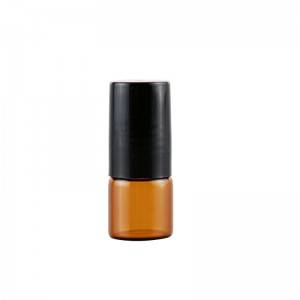 1ml amber glass roll on vials with black roller base and metal roller / glass roller