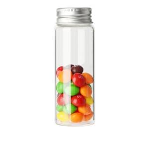 Candy sweets packing clear glass bottle with aluminum cap