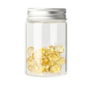 alta bottiglia trasparente vetro borosilicato con tappo a vite per il confezionamento di capsule, spezie, dolci, pillole, cereali