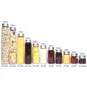 glass vials with aluminum cap or cork lid for tea leaf packing, candy packing, grains packing, seeds packing,food packing