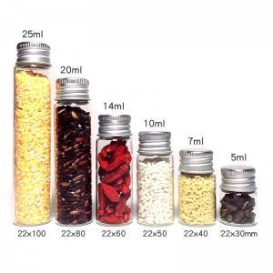 glass vials with aluminum cap or cork lid for tea leaf packing, candy packing, grains packing, seeds packing,food packing
