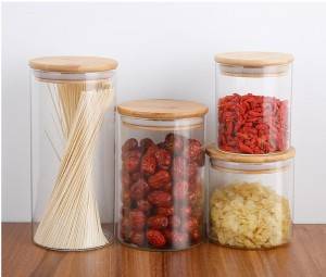 Borosilicatic ermetică canistra cu capac de bambus și Jar silicon Inel de etanșare de depozitare pentru bomboane de ceai Cookie Nuci Cereale