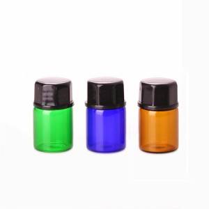 2ml  painted colorful small glass vials with black screw cap for essential oil packing and sample packing