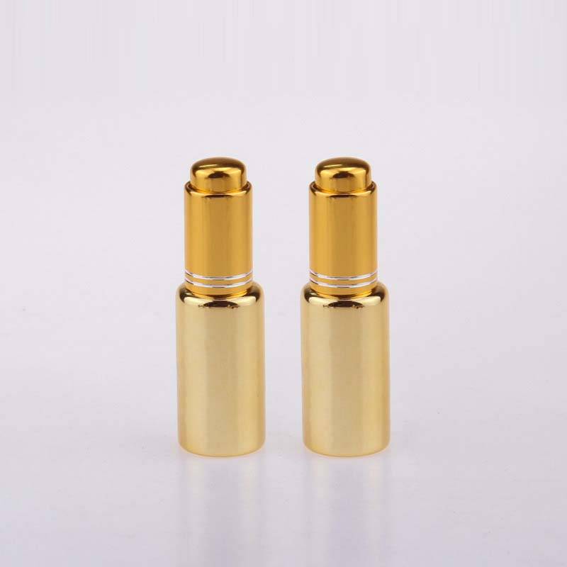 glass vials with pressing dropper cap in UV plated gold color Featured Image