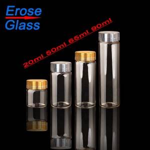 tubular clear glass vials with gold silver screw caps