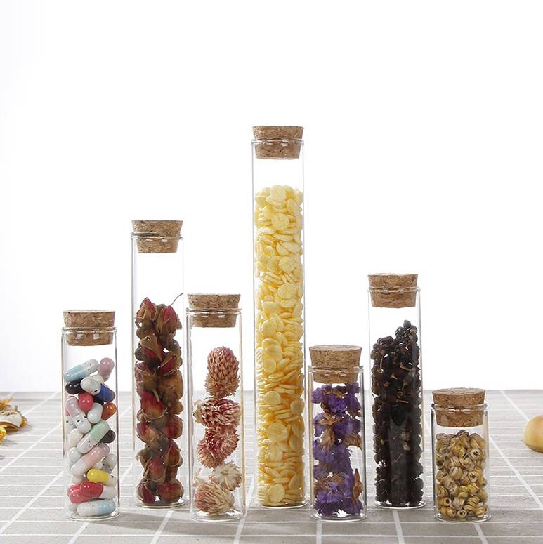 Clear high borosilicate glass test tube with cork lid for food, candy, tea, dry flower packing Featured Image