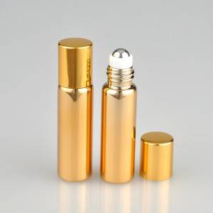 5ml 10ml Shiny gold and shiny silver color glass vials with metal roller