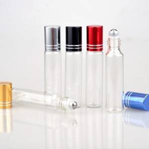 10ml clear roll on glass bottle with metal roller and aluminum cap