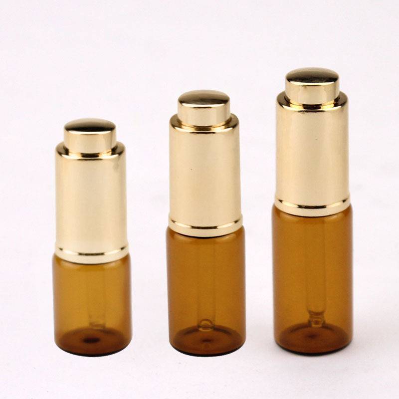 5ml 10ml dropper glass bottle with shiny gold or shiny silver press dropper cap Featured Image