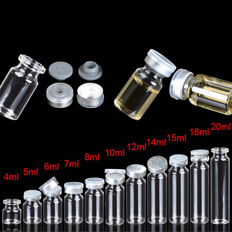 4ml to 20ml , diameter 22mm , neck 20mm clear glass vials with rubber stopper and flip off cap Featured Image