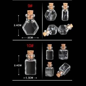 clear glass vials for necklace , glass vial pendant , different shapes and with cork lid