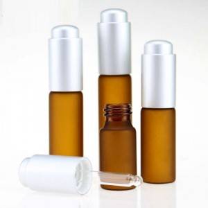 5ml 10ml 15ml 20ml frosted amber glass dropper vials with matte silver press dropper cap