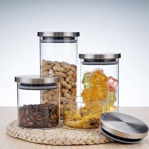 dia.85mm 95mm high borosilicate glass jar with stainless steel sealing lid