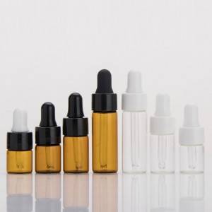 1ml 2ml 3ml 5ml amber and clear dropper glass vials with black or white plastic dropper cap