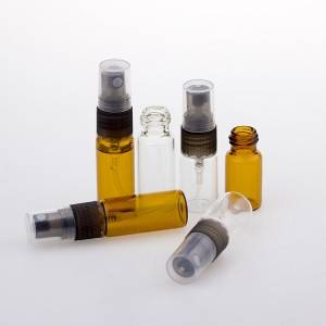 3ml 5ml  amber and clear glass vials with half transparent plastic spray pump