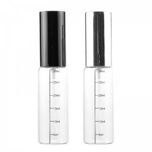 30ml clear glass perfume bottle with scale printing and screw pump sparyer