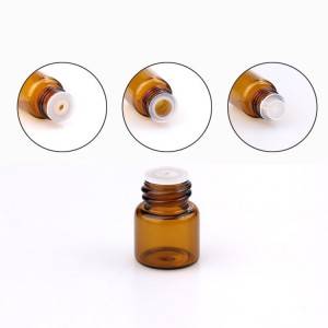 1ml 2ml 3ml 5ml amber essential oil packing glass vials with black plastic screw top cap