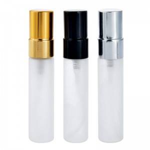 5ml frosted surface glass vials perfume spray bottle with gold/silver/black pump sprayer , and custom made different colors
